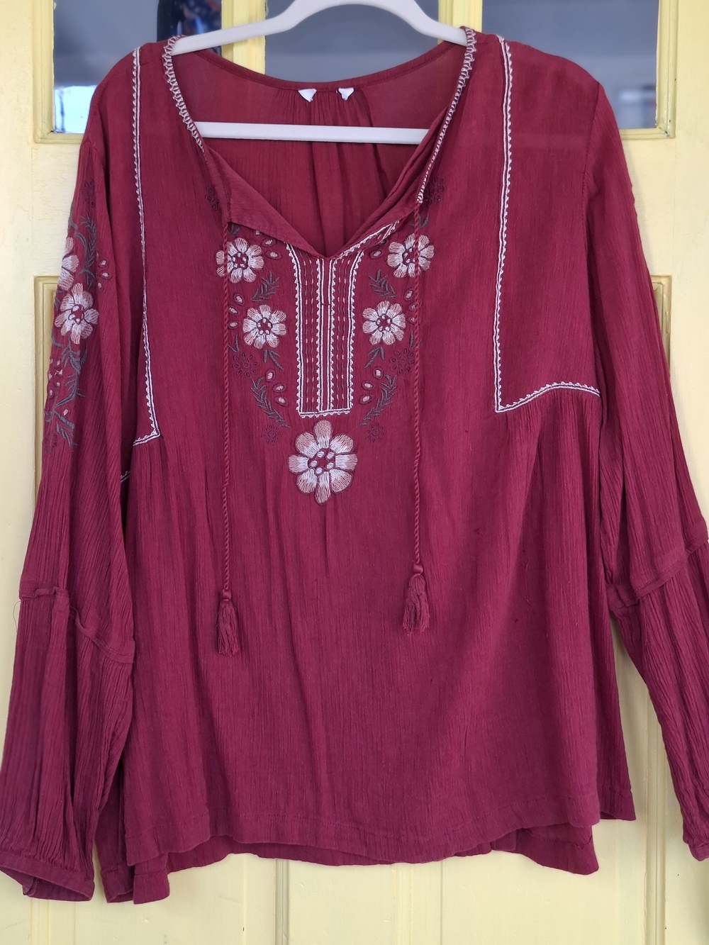 Women’s Embroidered Boho Peasant Top - Berry